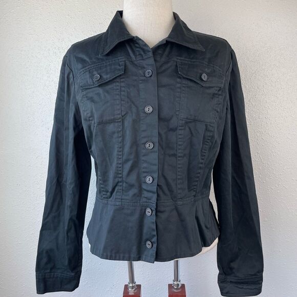Allison Taylor Black Button Down Stretch Fit Top Size L EUC - Picture 1 of 5